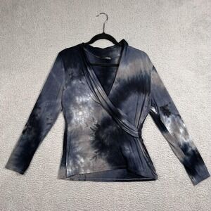 Ariella Wrap Top Womens Medium Gray Tie Dye Surplice Long Sleeve Made in USA